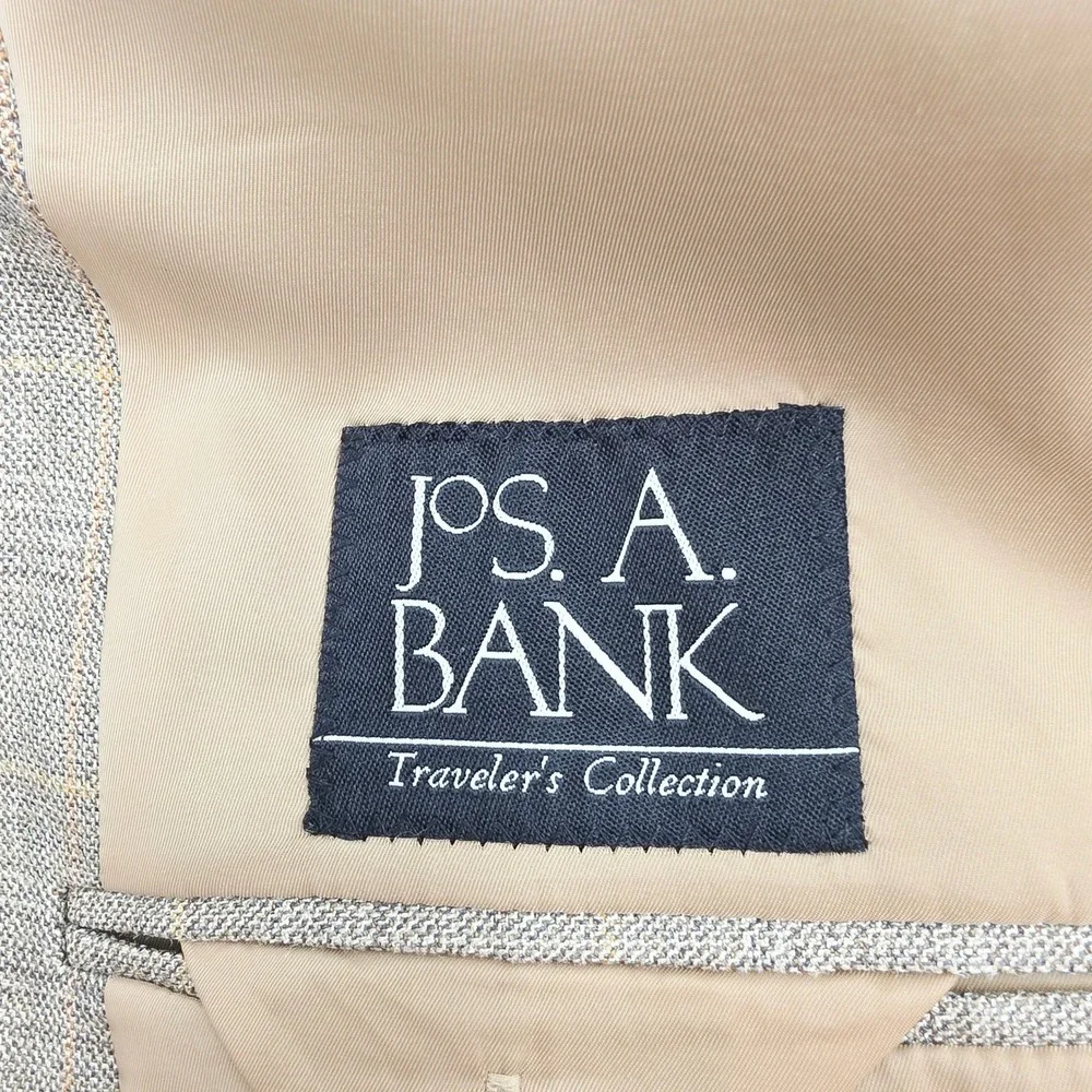 Jos. A. Bank Mens 50R Travelers Silk/Wool Tan Plaid Two Button Blazer Sport Coat